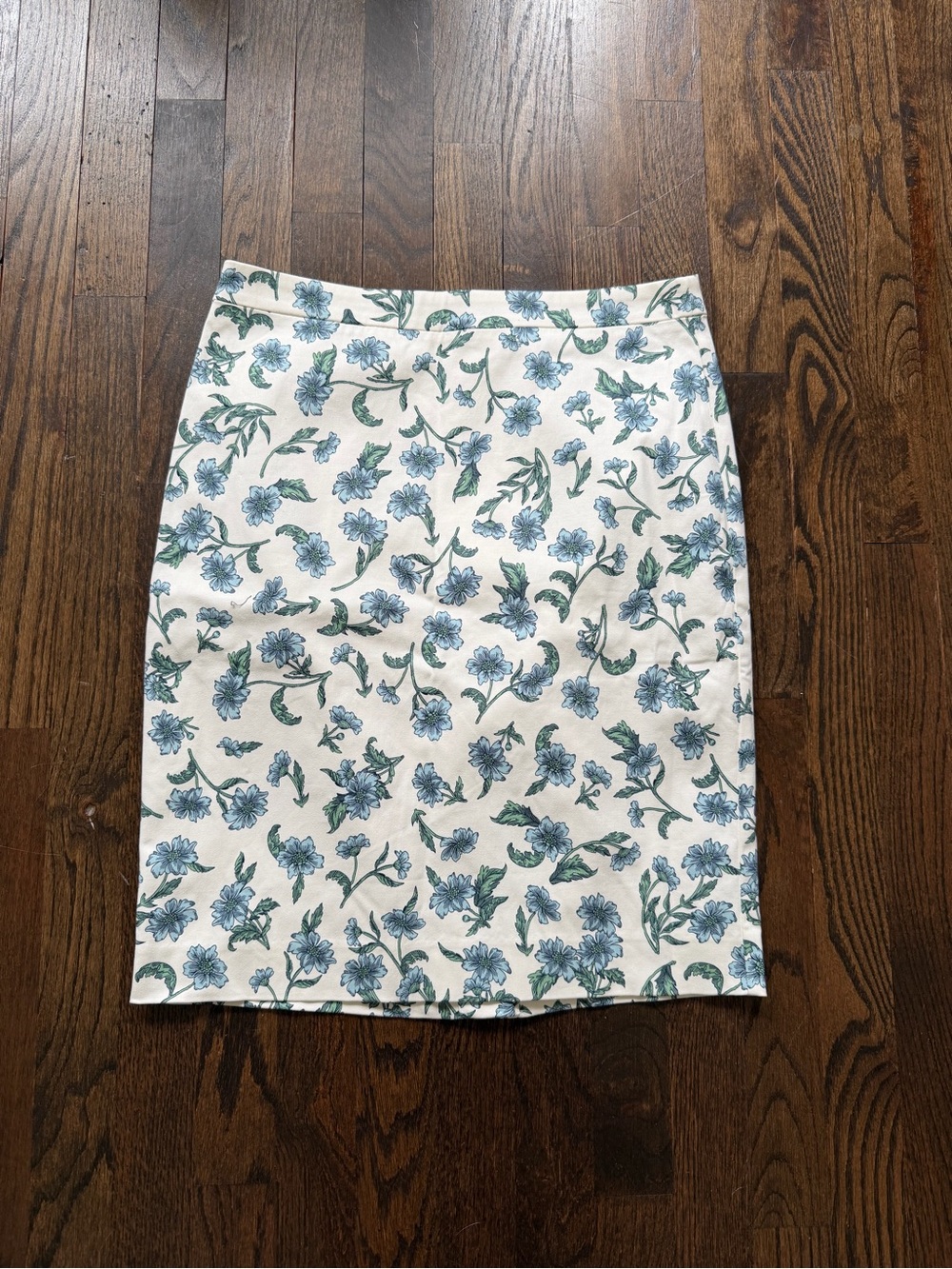 J. Crew White Pencil Skirt with Blue Floral Print